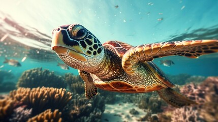 Fototapeta na wymiar a sea turtle swimming in the water. Generative AI Art.