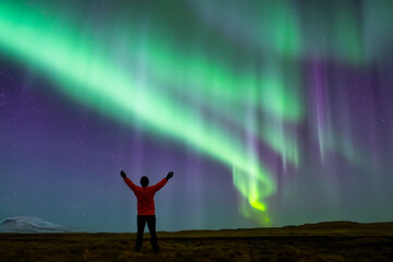 Fototapeta na wymiar Northern Lights Aurora. Aurora borealis. A wonderful night with northern lights in iceland. Icelandic spiral northern lights.