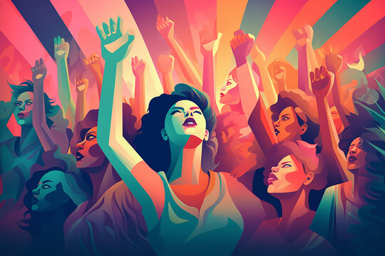 Illustration of female empowerment , Female power , diversity, strong girl concept , international woman day. Anti racism, stop discrimination