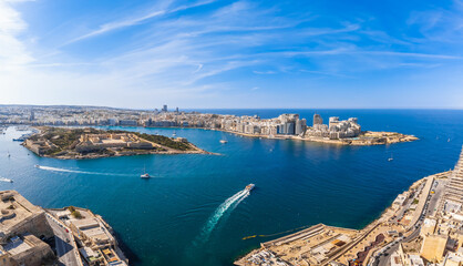 Naklejka na ściany i meble Valletta, Malta island, Europe. Fort Manoel, new city and Mediterranean sea