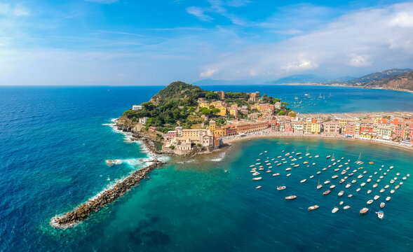 Sestri Levante aerial view, Liguria, Italy, Europe. Summer beach, sea