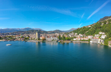 Panorama of Lugano city and lake, Ticino canton, Switzerland, Europe