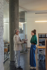 Disappointed boss ceo scolding young office worker, intern.