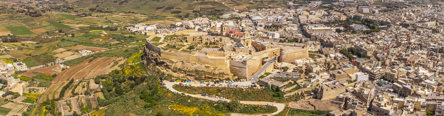 Aerial view of Mdina old town and castle, Malta, Europe. Sunny summer