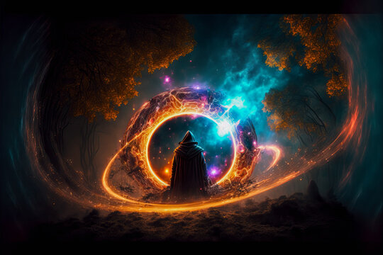 Background with Glowing Circles, Colorful Portal, Generative AI
