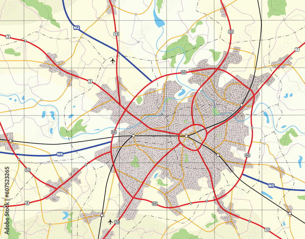 Poster detailed editable vector generic map with no names and all elements as separate objects