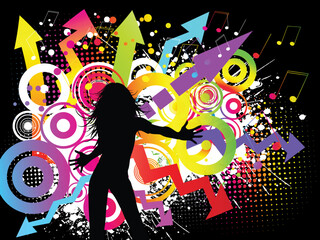 Silhouette of a female on a funky party background