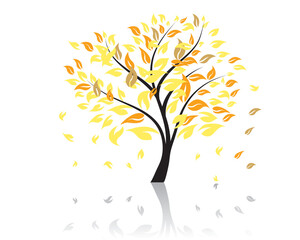 Vector illustration of autumn tree with falling leaves