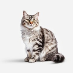 Fototapeta premium cat, kitten, animal, pet, isolated, domestic, feline, fur, white, cute, tabby, kitty, sitting, young, baby, portrait, adorable, looking, british, one, paw, pets, mammal, gray, beautiful