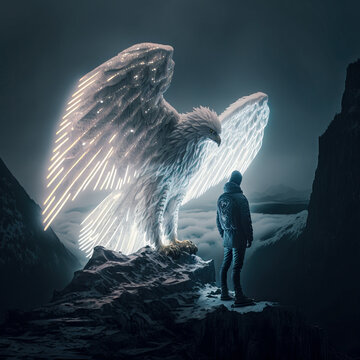 White Eagle in the mountain top, Fantasy, Realistic, Cinematic, Generative AI
