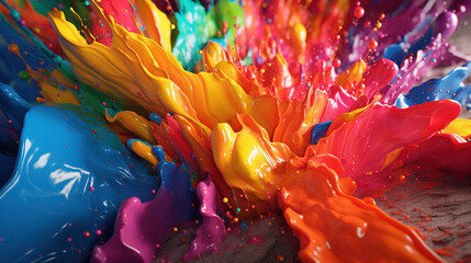 Abstract colorful paint splash 4k wallpaper. AI © OleksGraphics