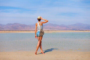Travel portrait of tourist woman at the Red Sea, Sharm el Sheik, Egypt