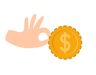 vector Hand give coin with dollar finance sign. Business growth illustration for smart investment concept. Profit performance or income. Donate to help