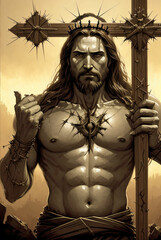 Obraz premium Jesus Christ in black and white digital illustration