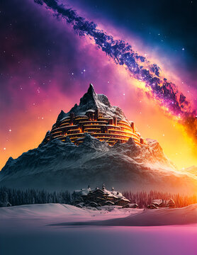 sunset in the mountains, vibrant colorful sky, Generative AI