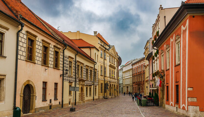 Street view in old town Krakow, Poland, Europe. Famous tourist place