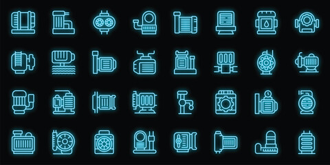 Submersible pump icons set outline vector. Water motor. Electric engine neon color on black
