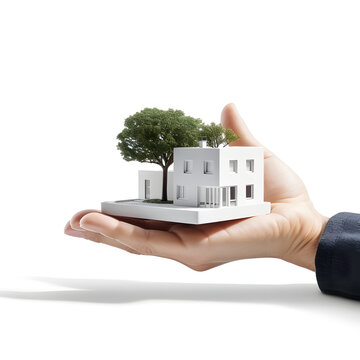 Ein Hausmodell in der Hand gehalten, Hauseigentum, Hausbesitz. Generative AI