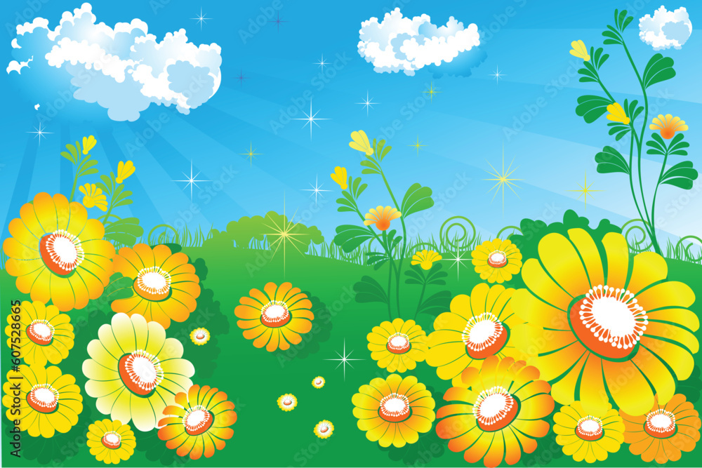 Wall mural camomiles  in meadow vector