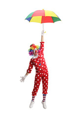 Funny clown holding an umbrella and hanging