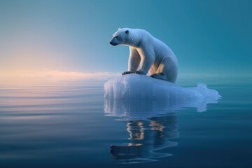 Naklejka na ściany i meble Polar Bear on Drifting Ice: Fragile Habitat