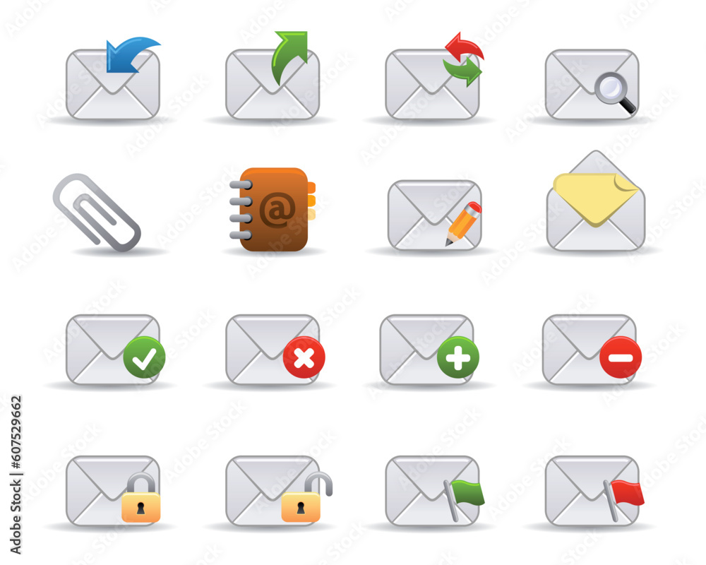 Poster smooth series: a collection of colorful web icons for your web page! mail related icons.