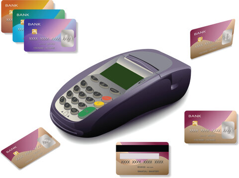 credit card terminal with cards