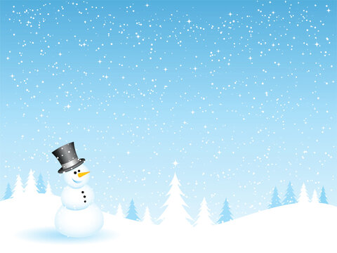 Happy snowman on a snowy landscape
