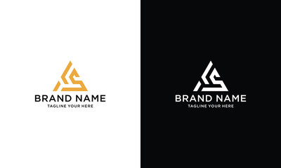 Simple Letter TS Triangle Logo design template in black and white colors.