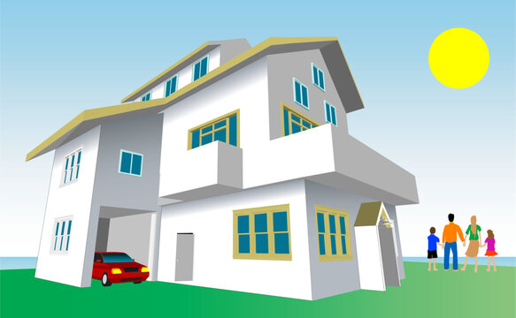 Family Dream Home Vector. Every feature of this building including doors and windows can be edited or colored to suit.