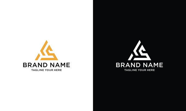 Simple Letter TS Triangle Logo design template in black and white colors.