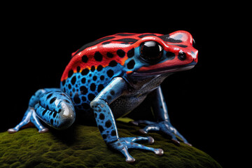 In a vibrant display of nature's diversity, an exotic frog captivates with its colorful appearance and a touch of danger. Generative Ai, Ai.