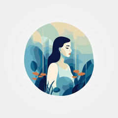vector illustration, beautiful woman in touch with nature