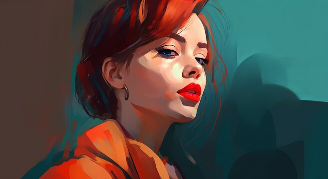 Young Girl  Abstract Colorful Digital Portrait Artwork Illustration Background