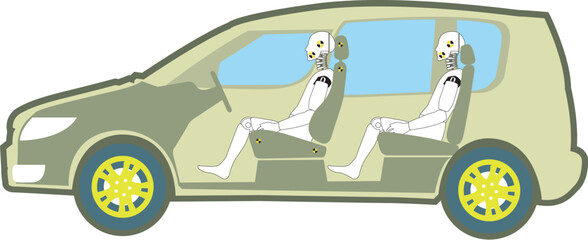 Crash test dummies in the test car