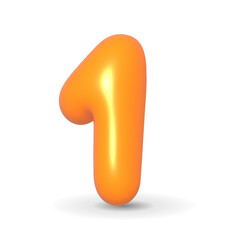 Luxury, glossy and lustrous orange balloon digit one. 3d realistic illustration isolated on white background. For Happy Birthday, Anniversary, Sales.