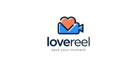 Love Reel Logo Design,  Love Camera Record Logo Design. Symbol Elements Vector EPS 10