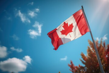 canadian flag waving against sky HD 8K wallpaper Stock Photography Photo Image
