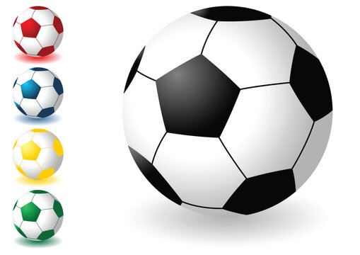 Soccer balls of different colors isolated over white