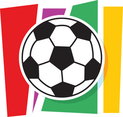 A stylized soccer ball on a striped background