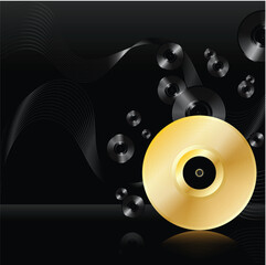 Background illustration with reflective gold and vinyl discs