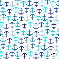 Small blue ship anchors isolated on white background. Cute marine seamless pattern. Vector simple flat graphic illustration. Texture.