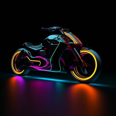 Neon-lit Futuristic Motorcycle Design on Dark Background, generative AI