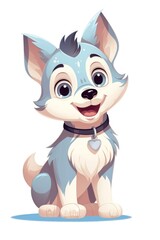 Cute baby Husky in Cartoon Style on white background - generative AI