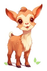 Cute baby Goat in Cartoon Style on white background - generative AI
