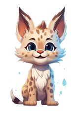 Cute baby Bobcat in Cartoon Style on white background - generative AI