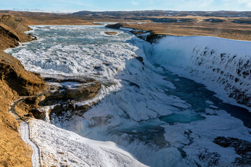 Iceland Waterfalls in winter with ice