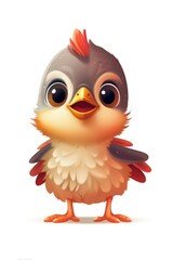 Cute baby Cuckoo in Cartoon Style on white background - generative AI