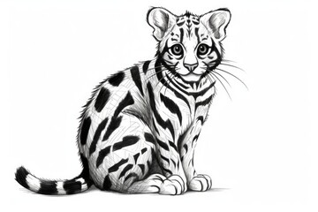 Cute Margay drawing on white background - generative AI