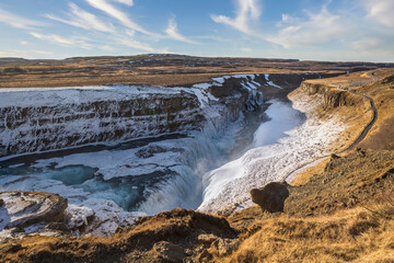 Iceland Waterfalls in winter with ice